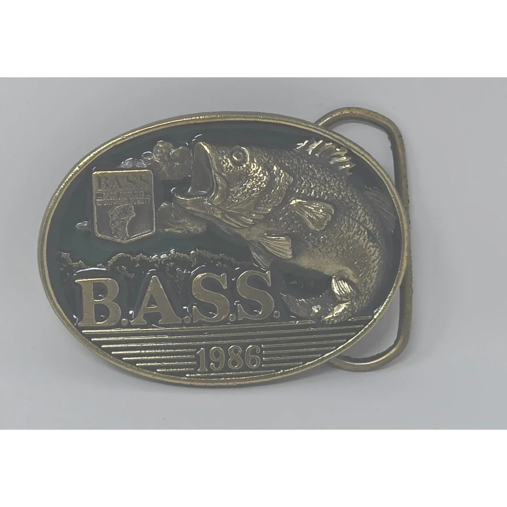 B.A.S.S. Belt Buckle Brass 1986 Limited Edition Fishing Bass Made in USA Vintage